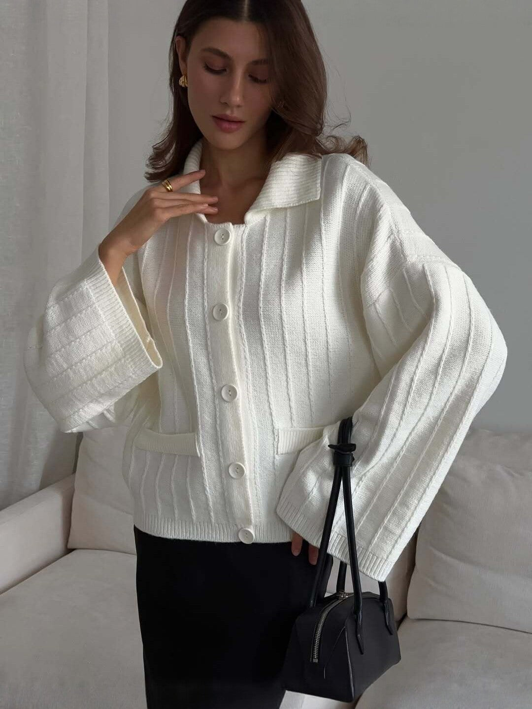 Oversized Ribbed Knit Button Up Cardigan
