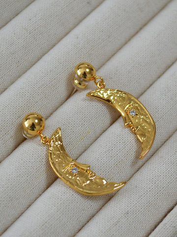 Celestial Gold Moon Statement Dangle Earrings