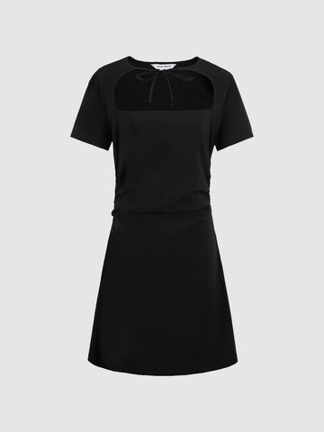Urban Revivo Standard Sleeve Off-Shoulder Skater Dresses-Black