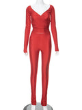 Sexy V Neck Slim Pants Set
