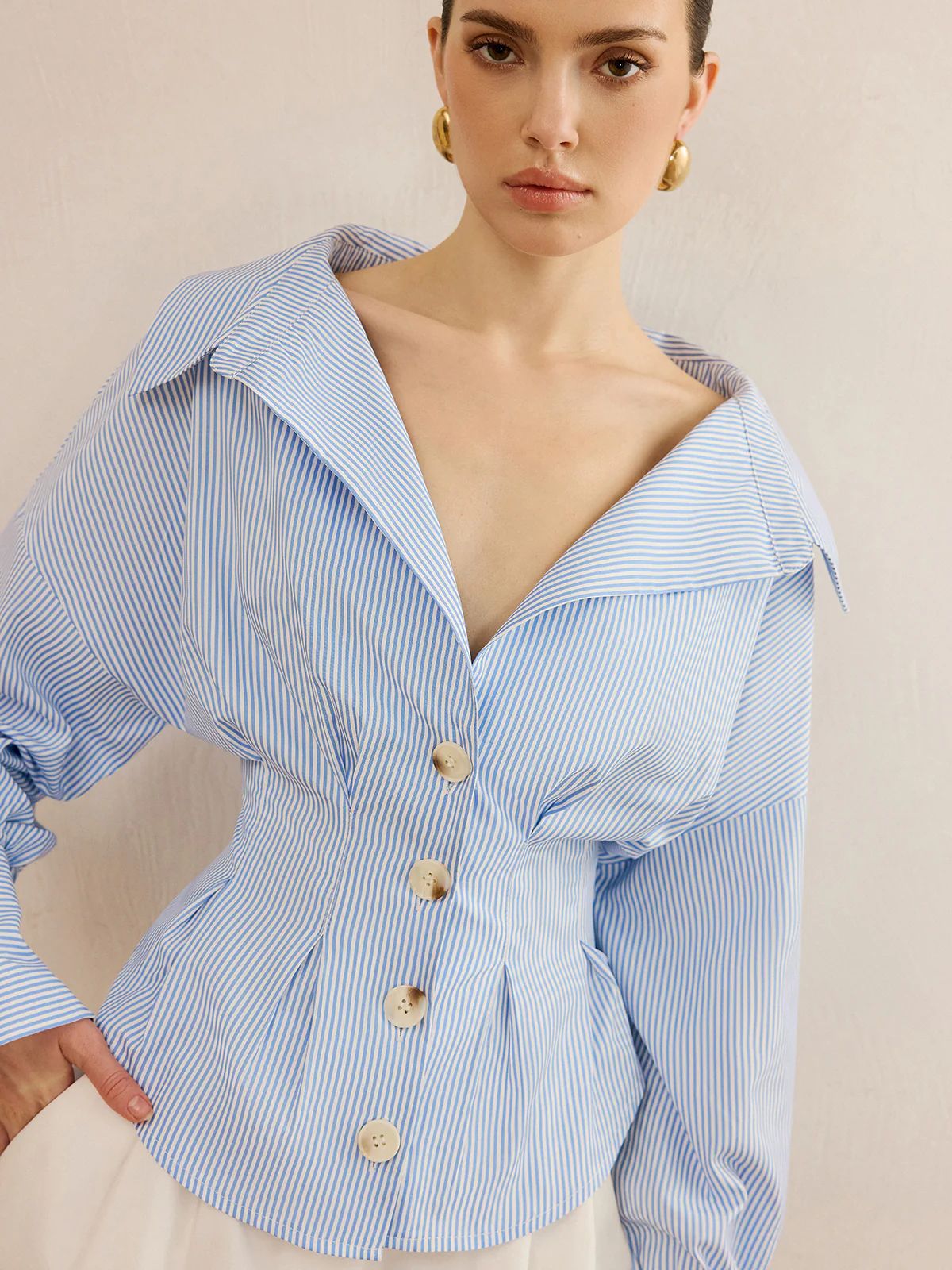 Fitted Waist Striped Button Down Shirt