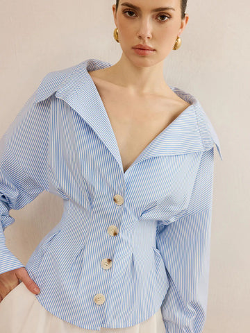 Fitted Waist Striped Button Down Shirt