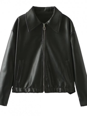Oversized Zip Up Faux Leather Jacket