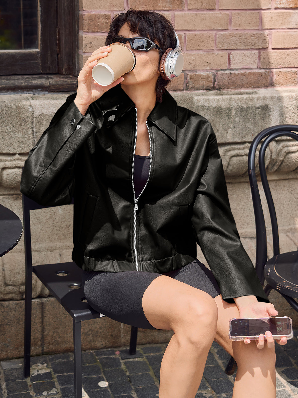 Oversized Zip Up Faux Leather Jacket