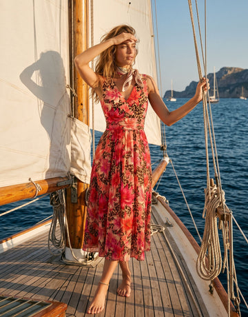 CORINNE
Floral Print V Neck A Line Midi Dress