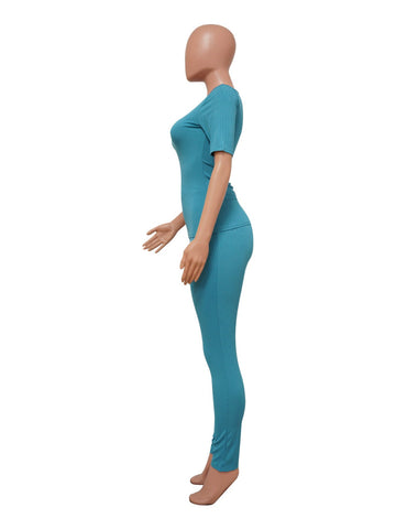 Rib Knit Fitted Pants Set
