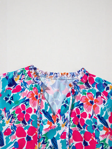 Floral Print V Neck Midi Dress