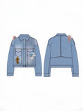 Oversized Cute Graphic Denim Jacket