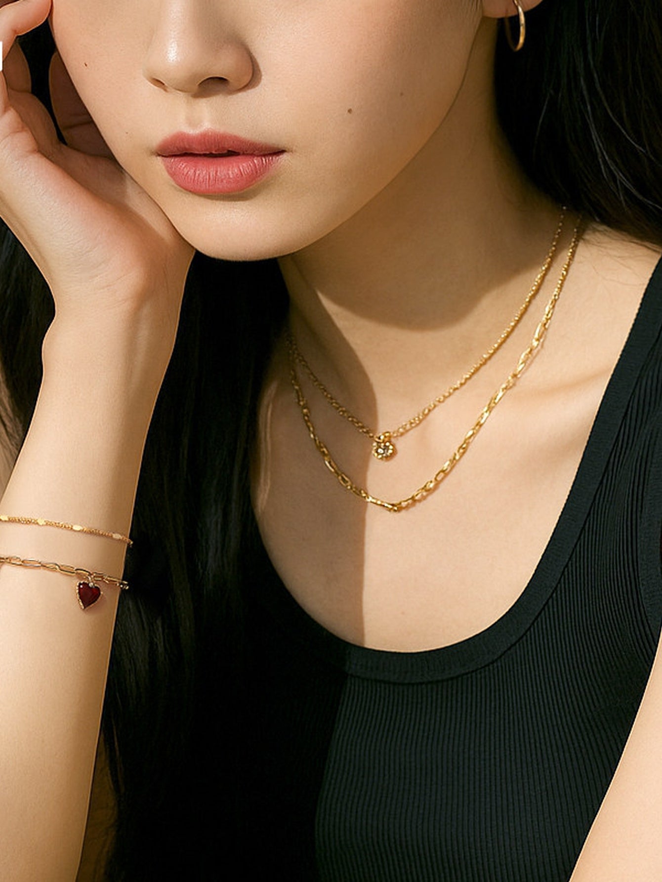 Dainty Red Heart Layered Bracelet
