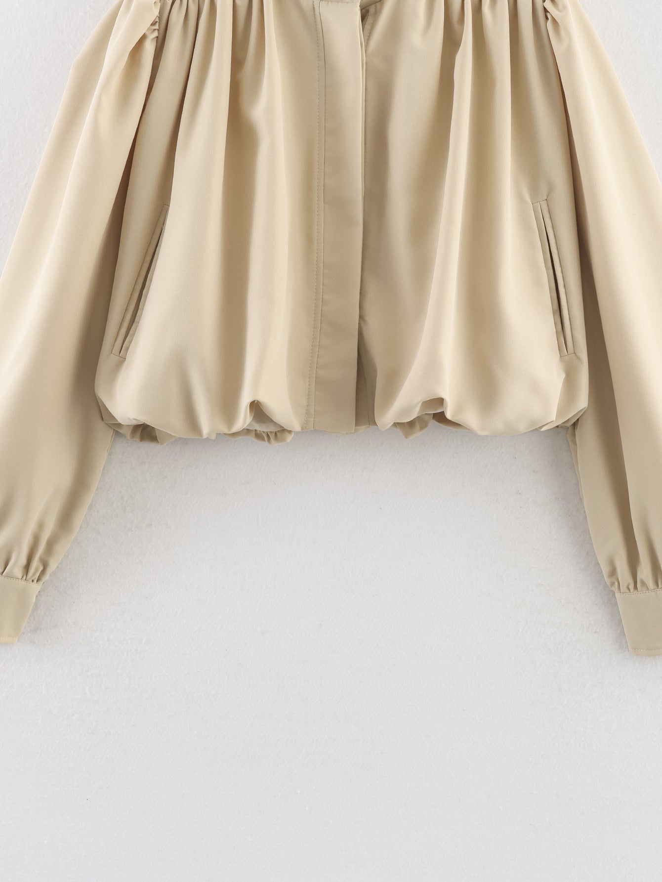 Puff Sleeve Cropped Stand Collar Jacket