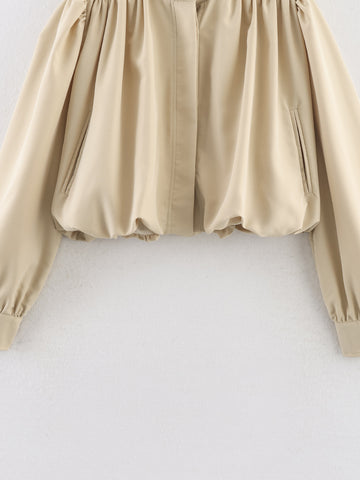 Puff Sleeve Cropped Stand Collar Jacket