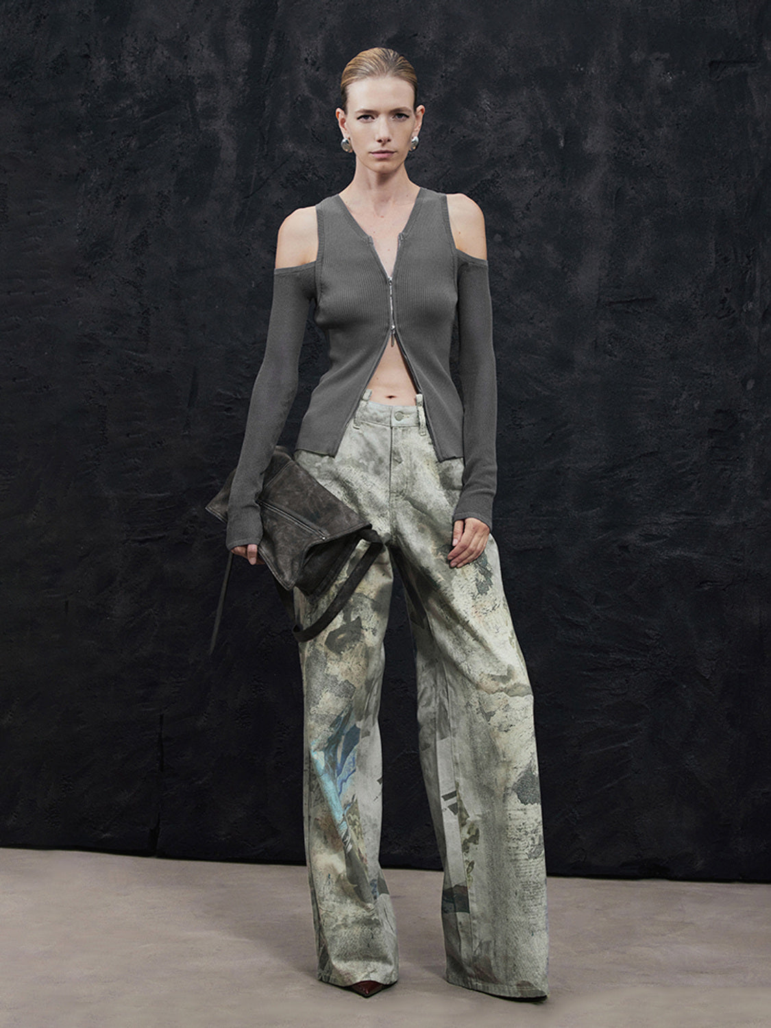 Urban Revivo Cold Shoulder Knitted Cardigans-Dark Gray