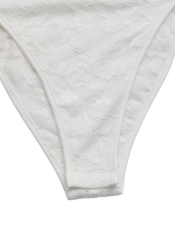 Ruffle Trim Bow-Front Lace Sweet Casual Bodysuit