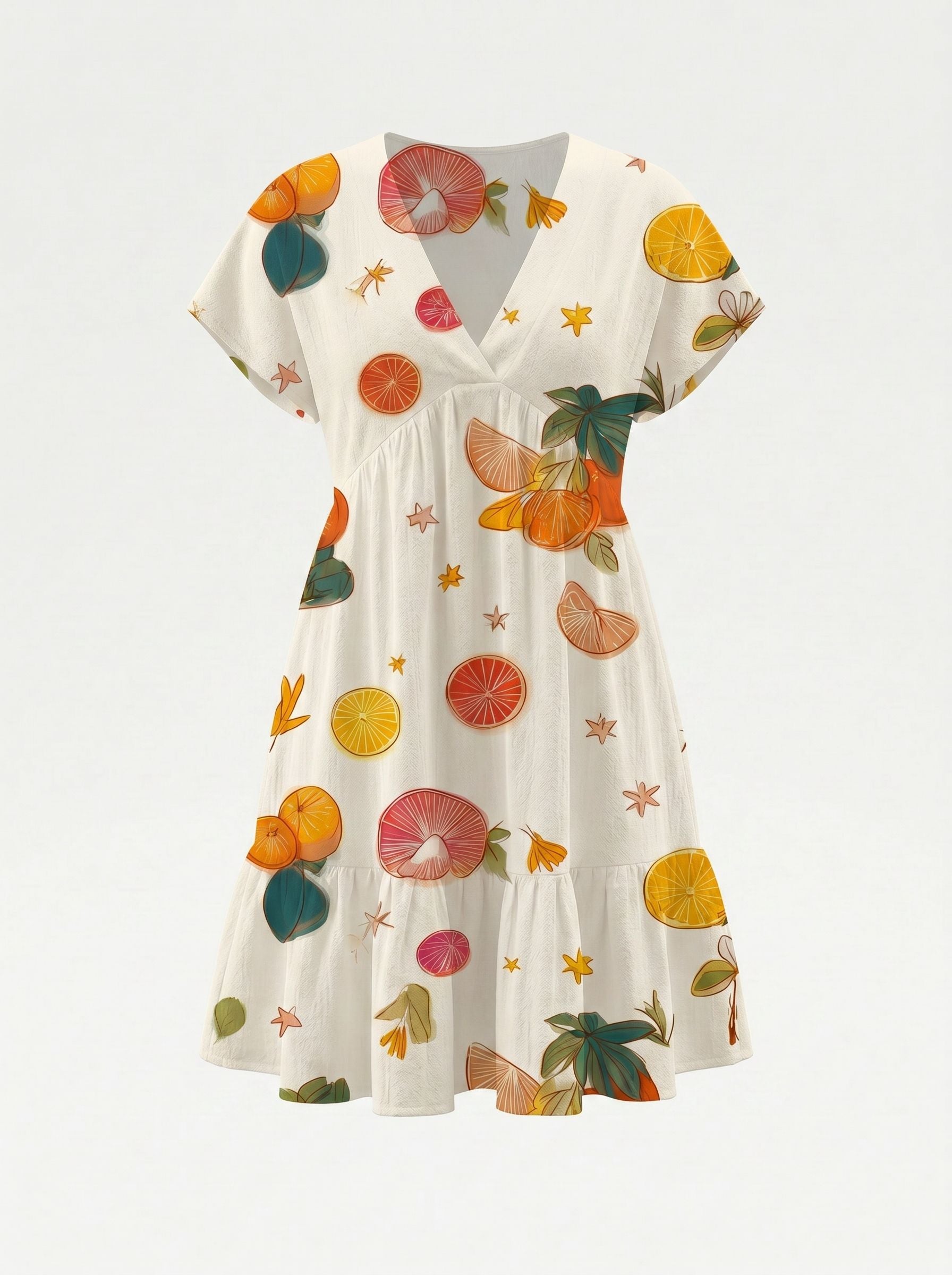 Floral Print V Neck Tiered Babydoll Mini Dress