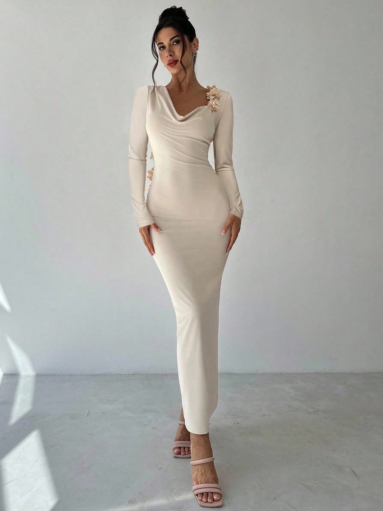 Floral Accent Cowl Neck Dress