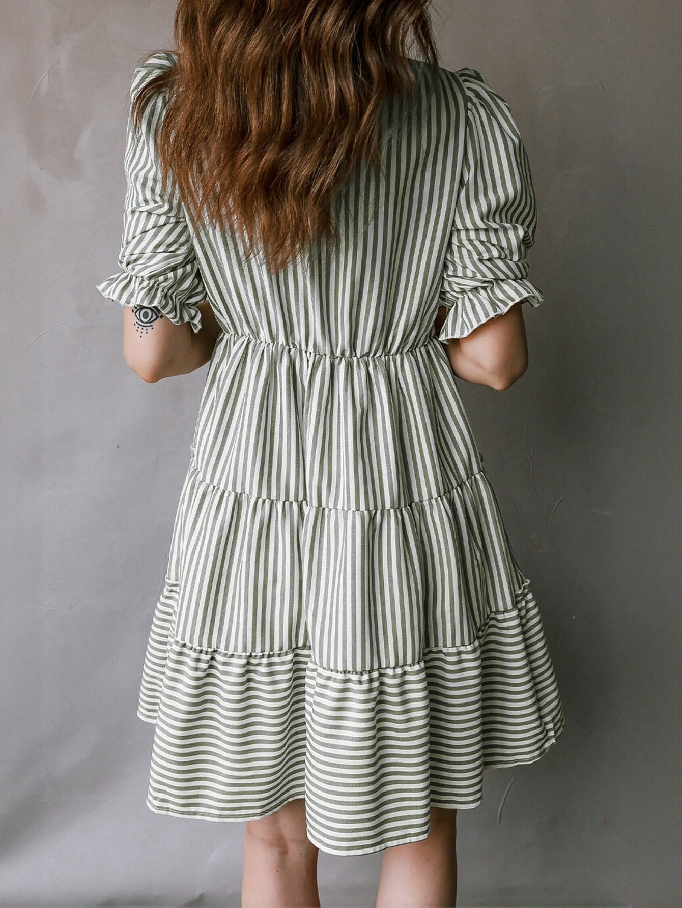 Striped Tiered Tassel Detail Dress