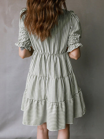 Striped Tiered Tassel Detail Dress