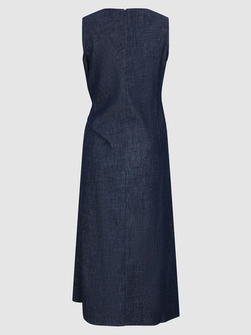 Urban Revivo Knot Front Sleeveless Denim Midi Dresses-Indigo