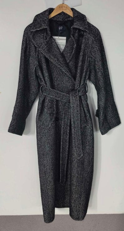 Herringbone Belted Wool Blend Trench Coat