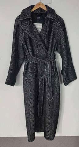 Herringbone Belted Wool Blend Trench Coat