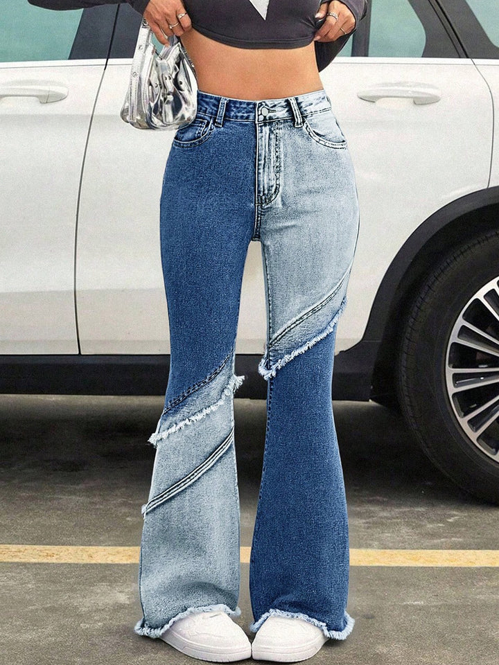 Two Tone Distressed Wide Leg Jeans