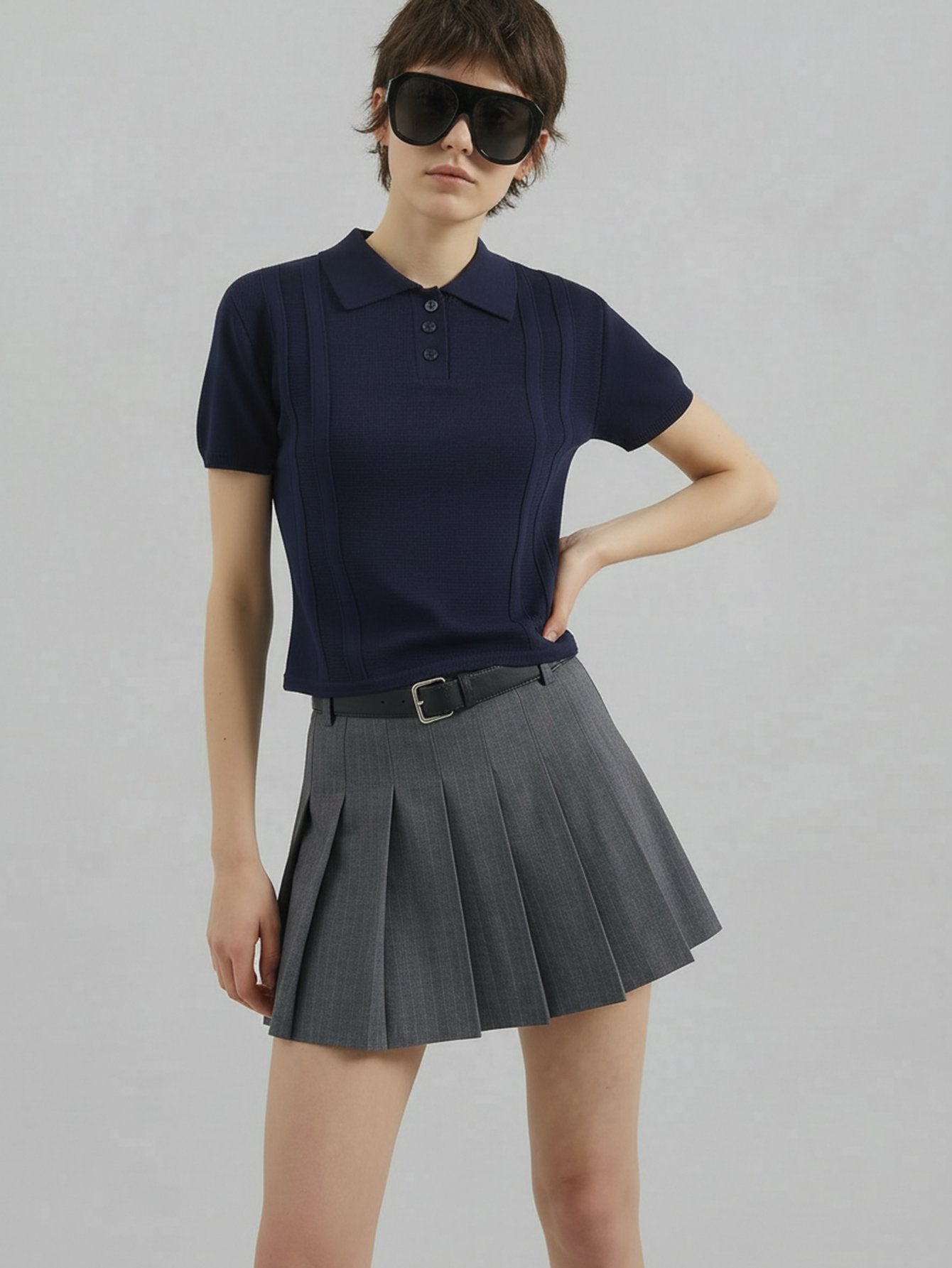 Pinstripe Pleated Skirt
