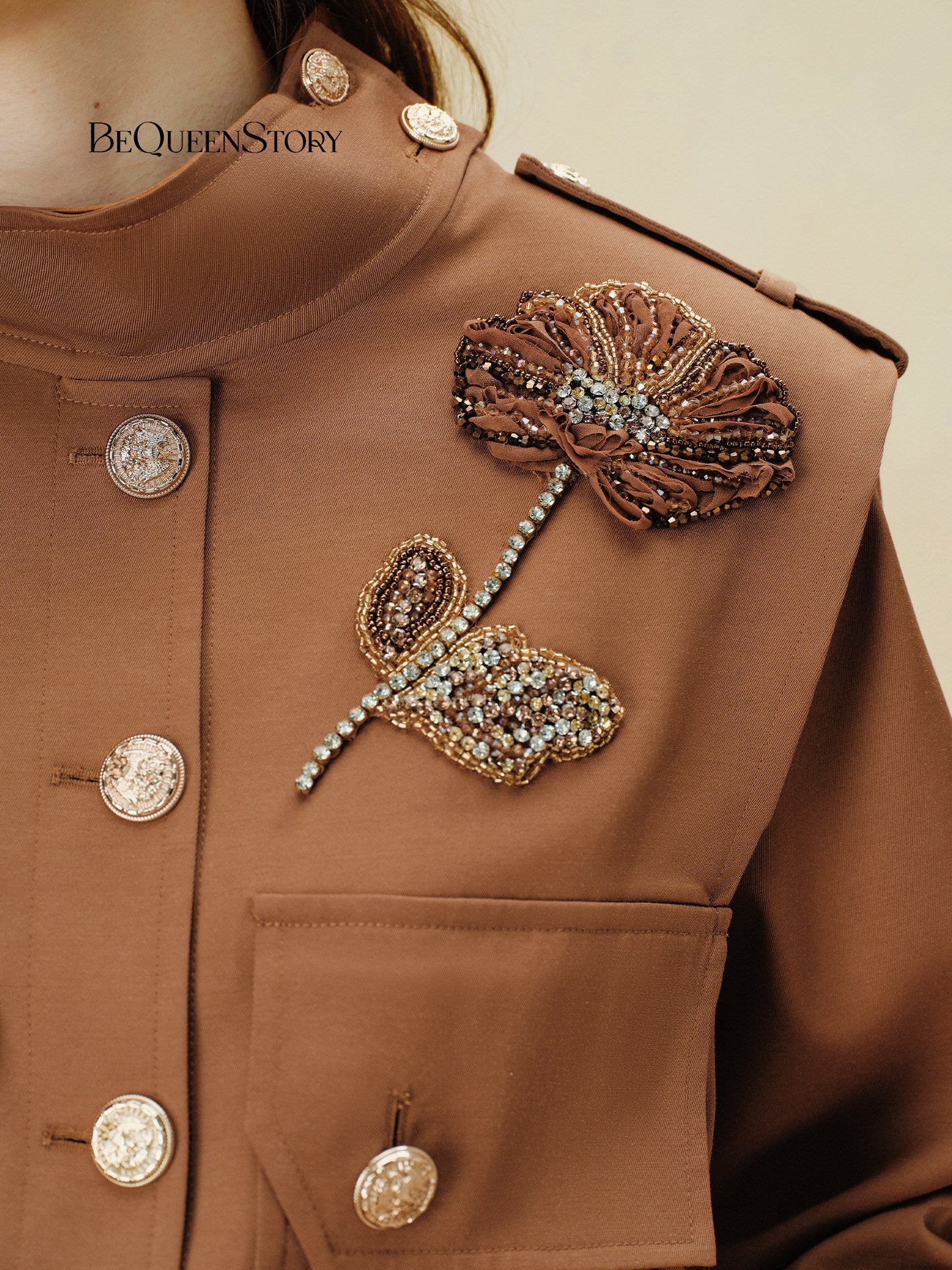 Embellished Floral Military Style Jacket