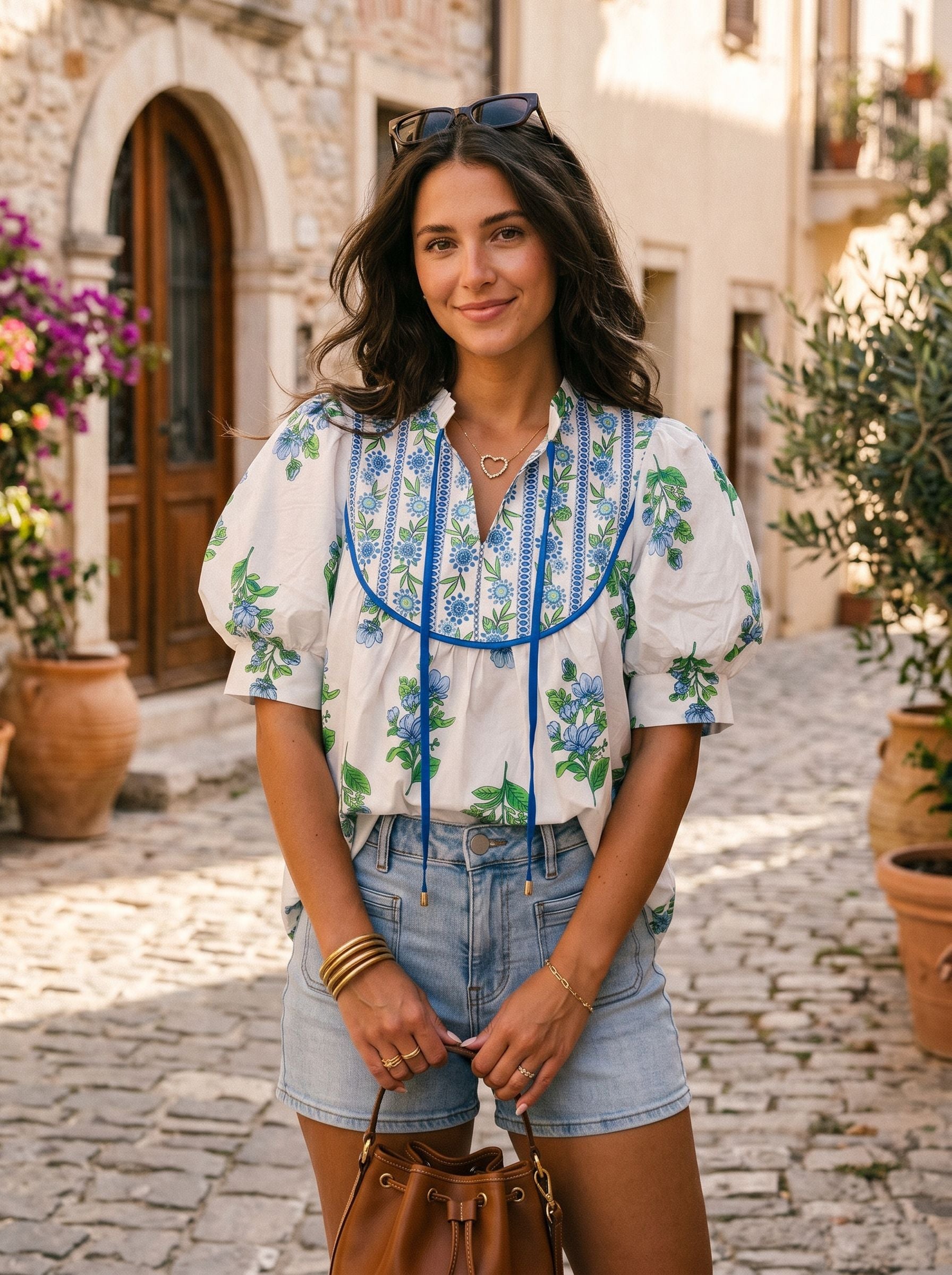 Floral Puff Sleeve Chiffon Blouse