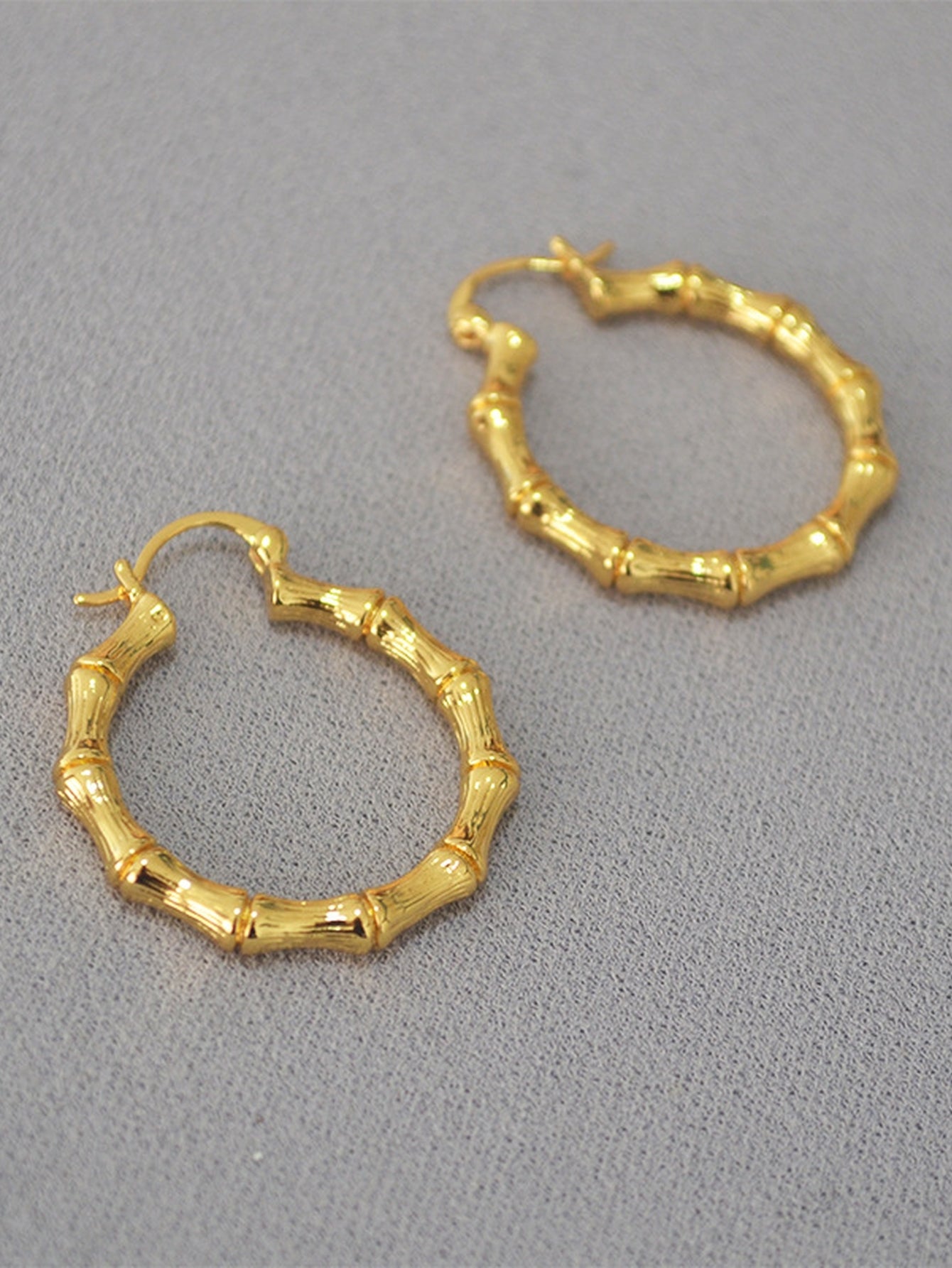 Gold Textured Bamboo Hoop Earrings