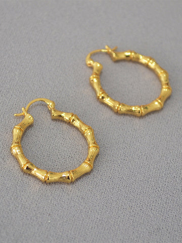 Gold Textured Bamboo Hoop Earrings