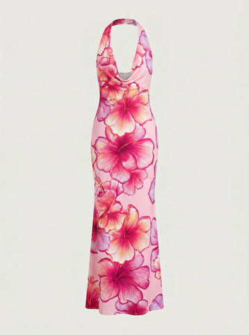 LILA Polka Cowl Neck Bodycon Midi Dress
