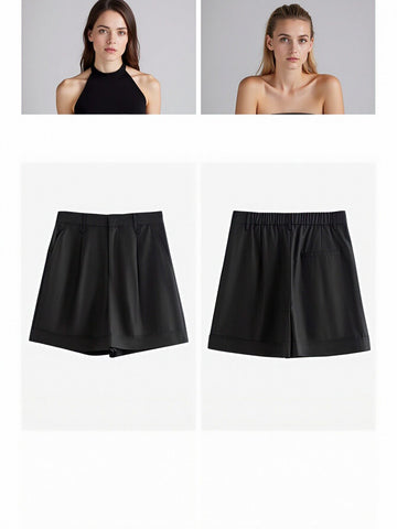 High Waisted Pleated Front Tailored Shorts