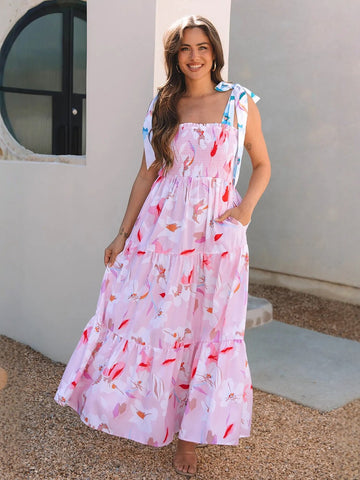 Square Neck Tiered Skirt Maxi Dress