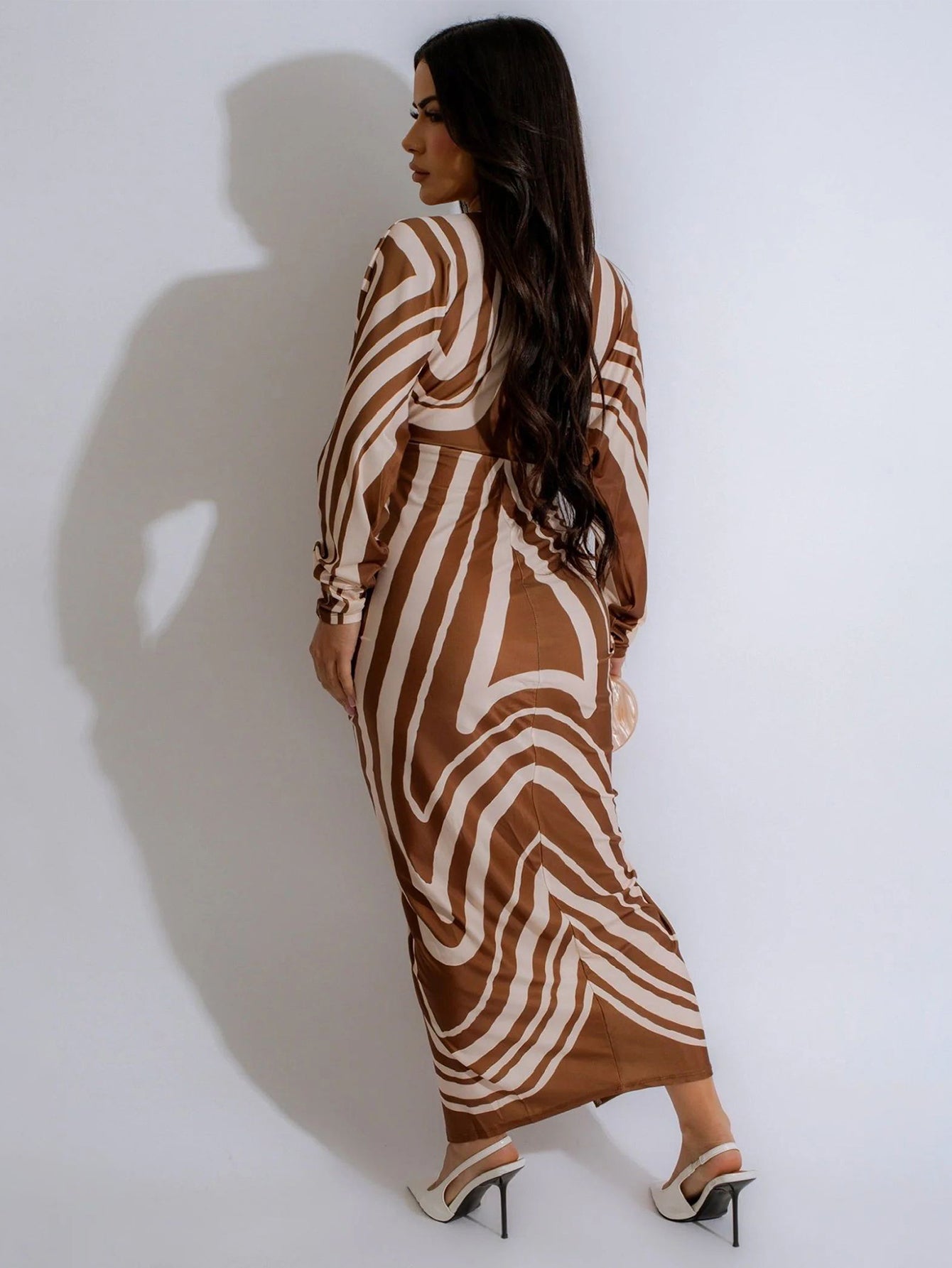 V Neck Side Slit Retro Midi Dress