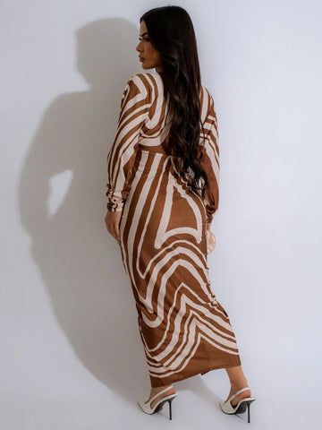 V Neck Side Slit Retro Midi Dress