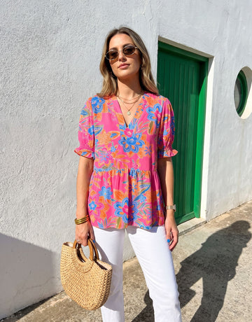 Floral Print Puff Sleeve Blouse