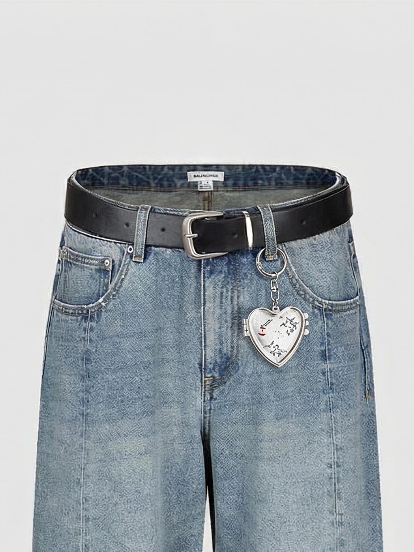 Urban Revivo Belted Barrel Leg Jeans-Blue
