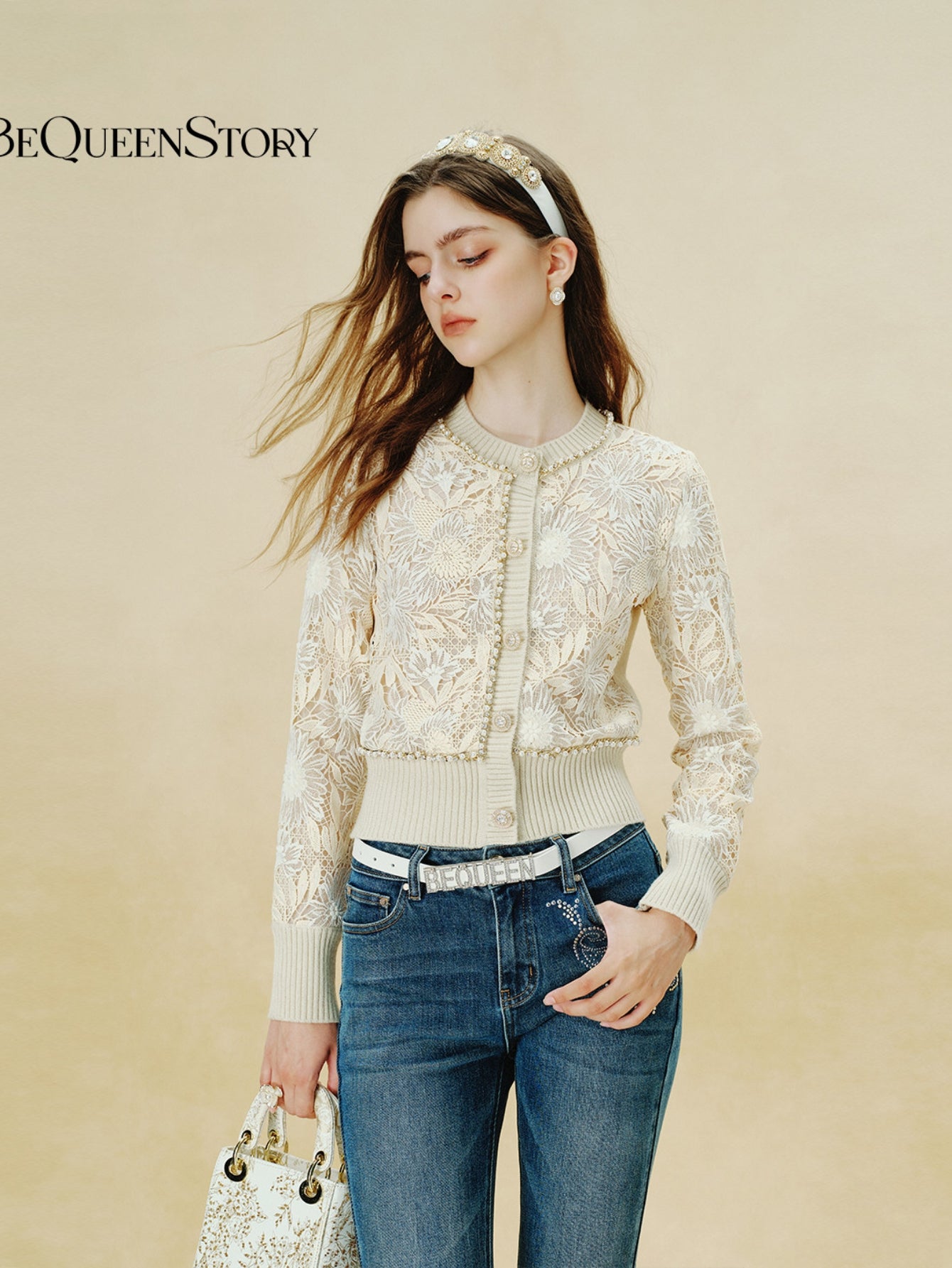 Elegant Floral Lace Knit Cardigan