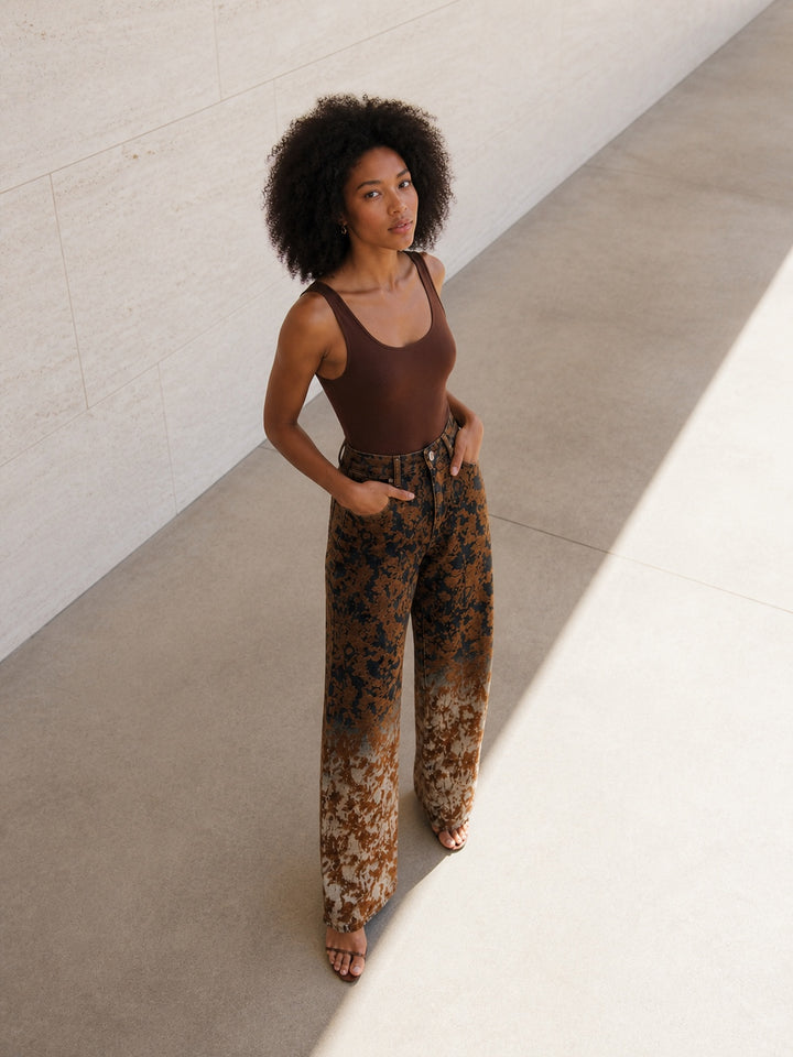High Waisted Floral Print Jeans