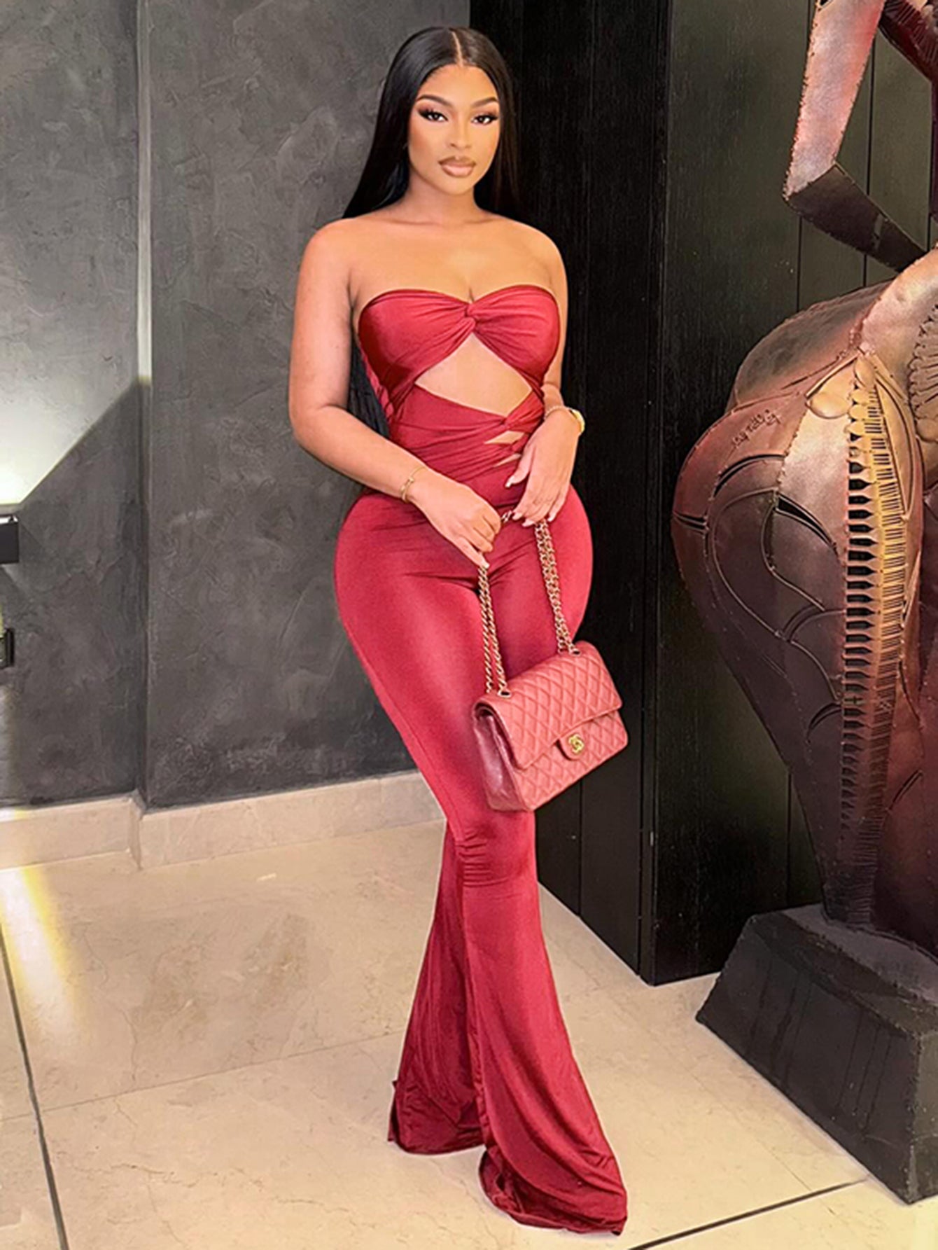 Strapless Cutout Waist Sexy Jumpsuit