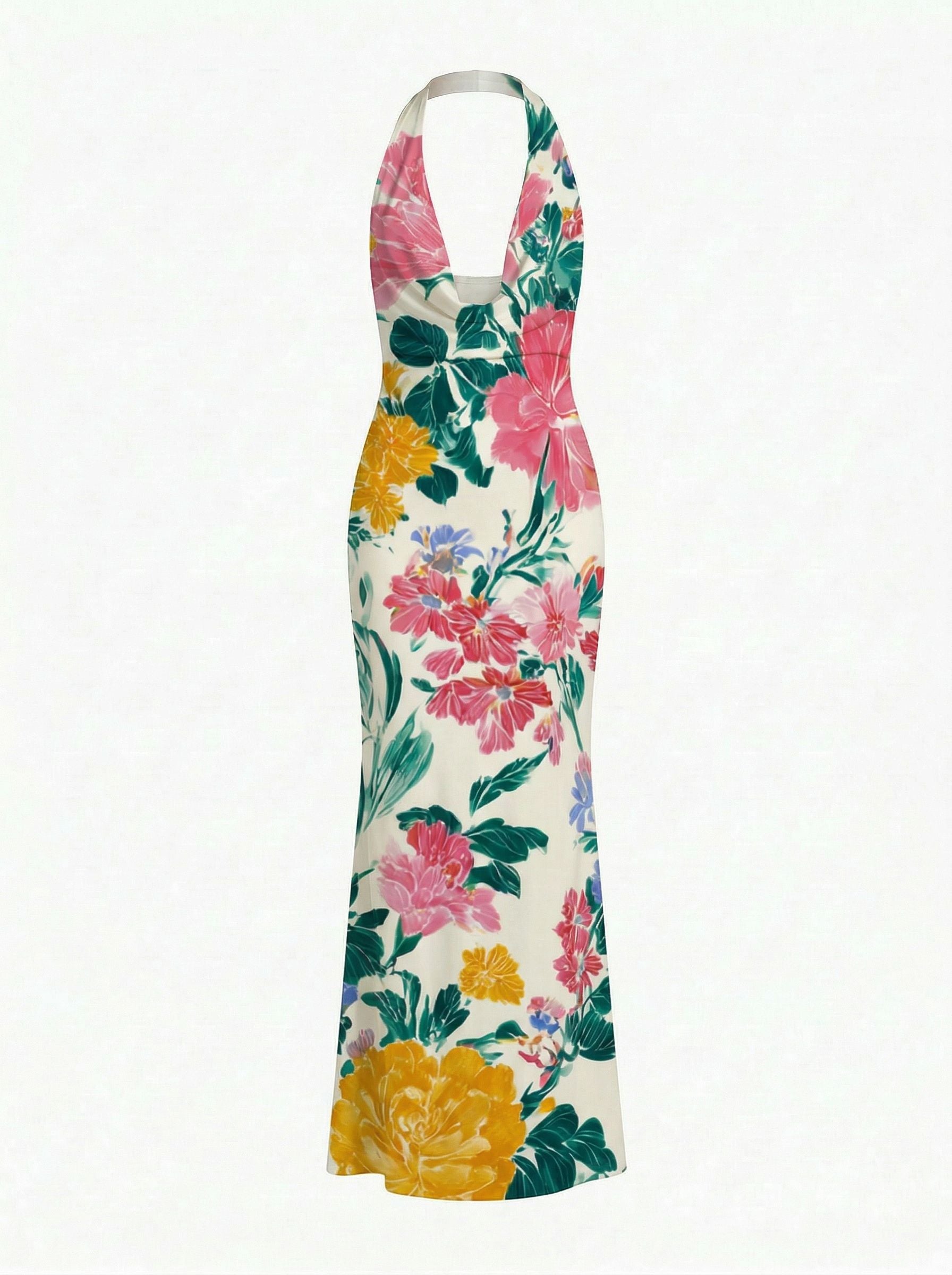 LILA Floral Print Cowl Neck Bodycon Midi Dress