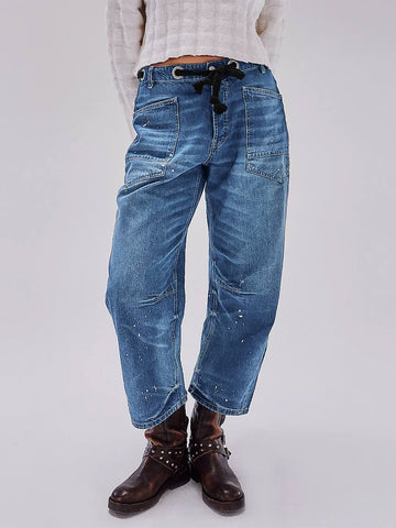Distressed Drawstring Waist Boyfriend Jeans