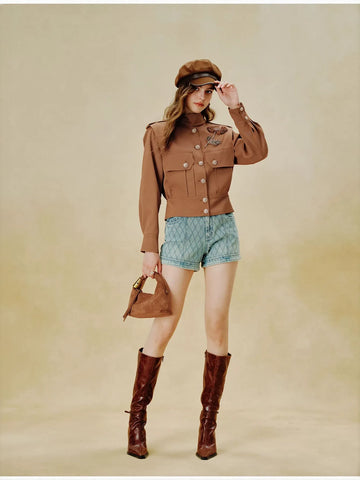 Embellished Floral Military Style Jacket
