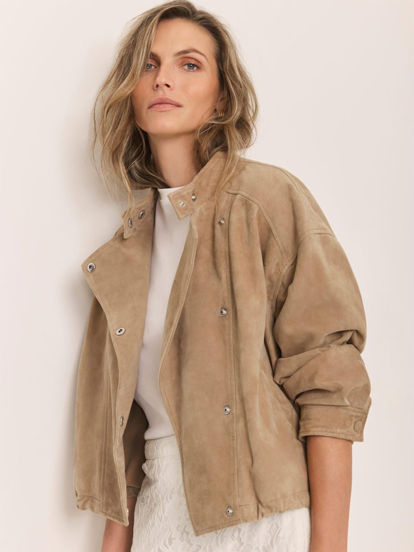Premium Suede Boxy Snap Jacket