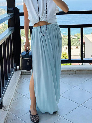 Flowy Draped High Waisted Midi Skirt