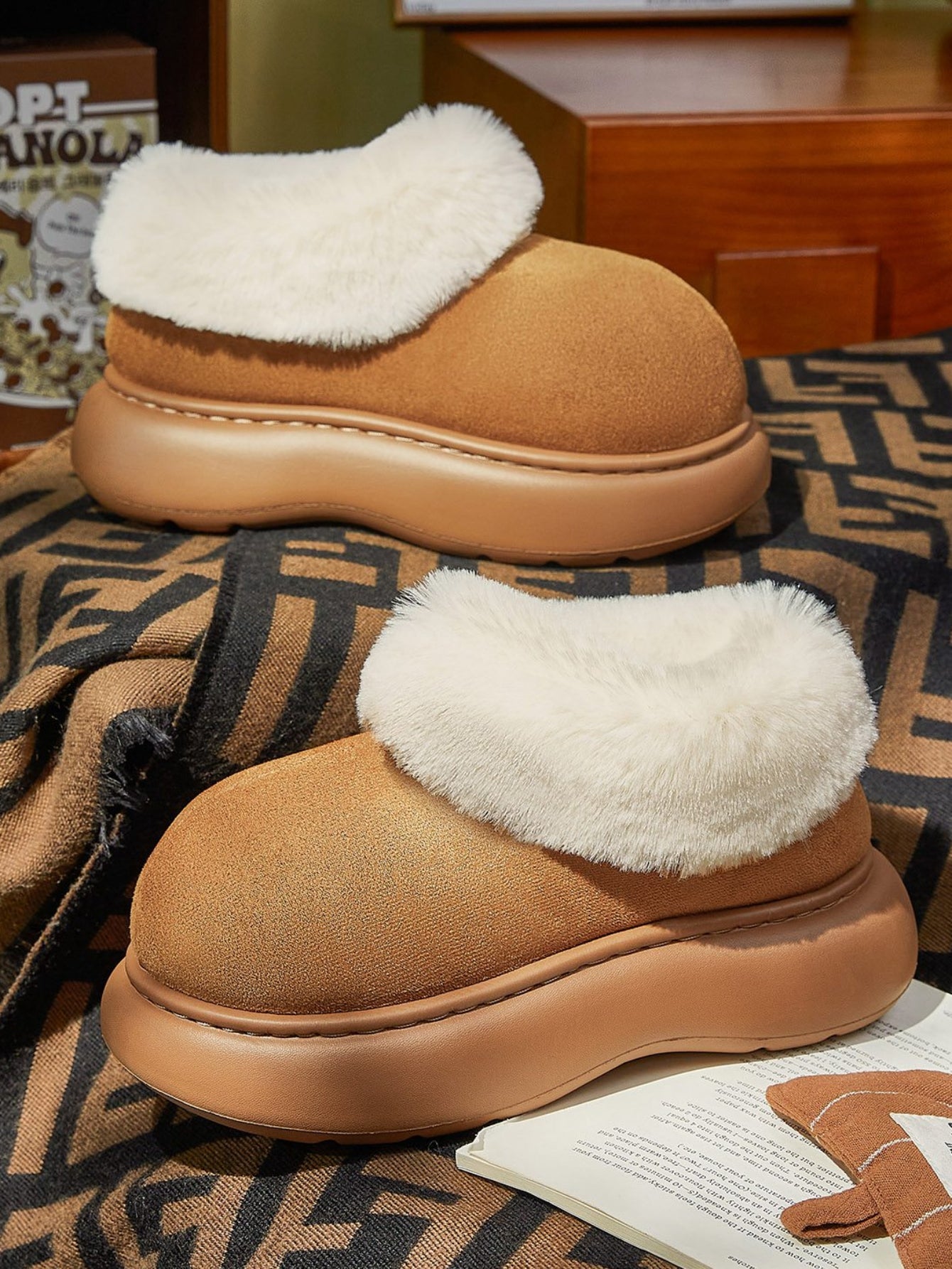 Fuzzy Platform Suede Ankle Boots