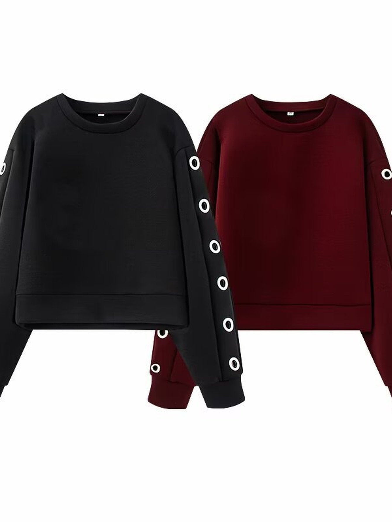Grommet Detail Cropped Crewneck Sweatshirt