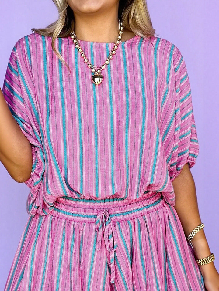 Casual Striped Linen Short Set