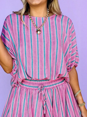 Casual Striped Linen Short Set
