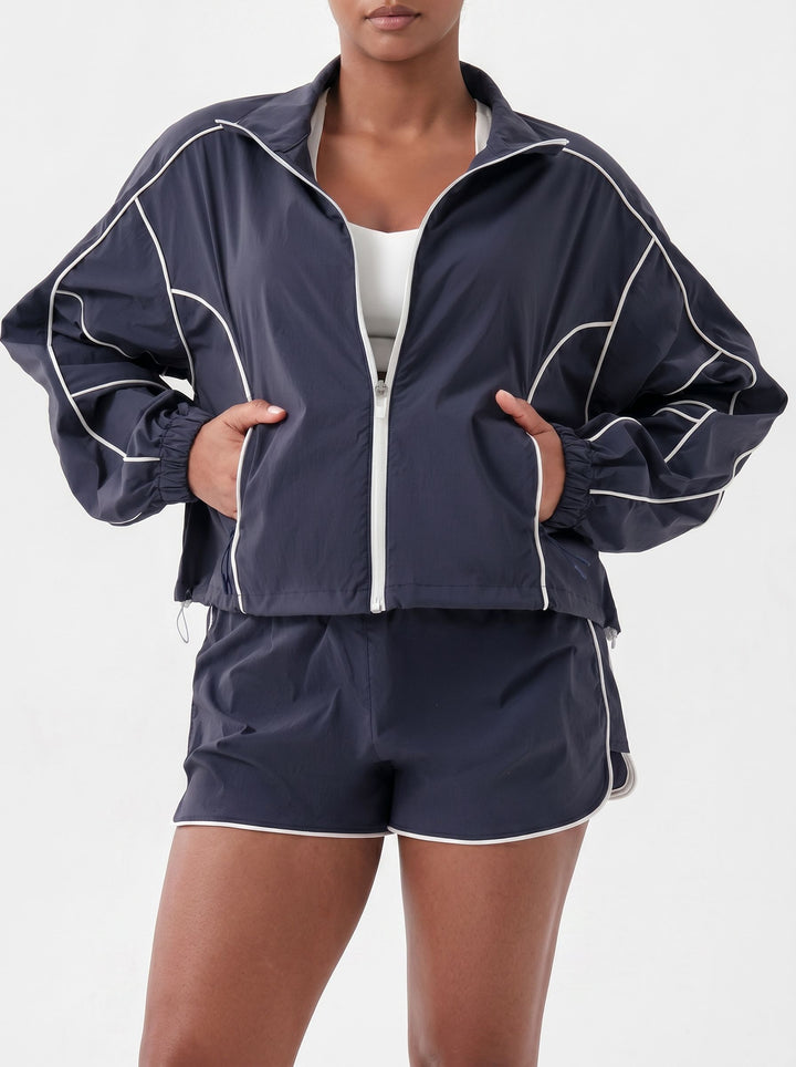 Lightweight Contrast Trim Athletic Jacket